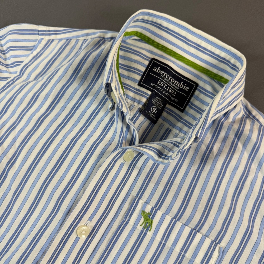 Abercrombie Boys Small Blue White Striped Button Down Shirt Long Sleeve Cotton